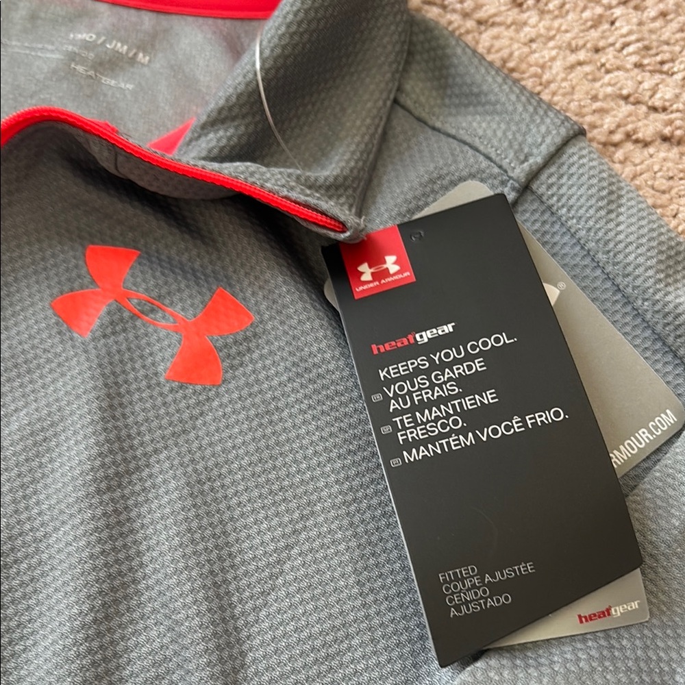 Under Armour Heather Gray and Coral Quarter Zip Top - Picture 3 of 4